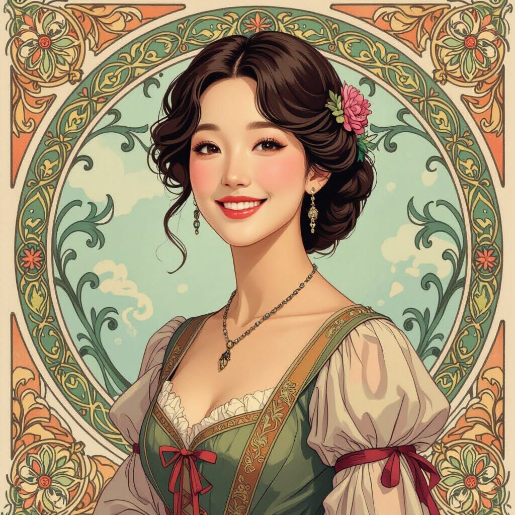 Elegant Portrait of Hang In-Yeop in Art Nouveau Style