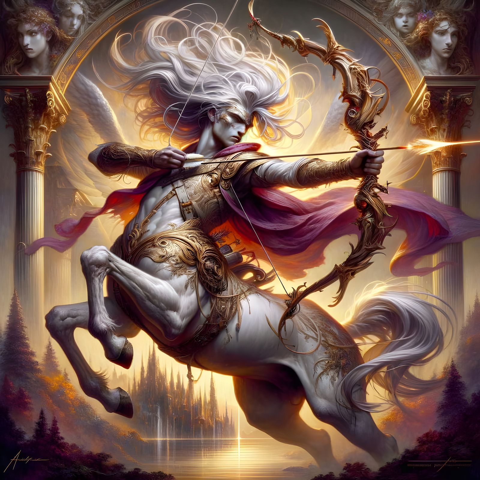 Majestic Aetherpunk Centaur Warrior Unfurls Electric Bow