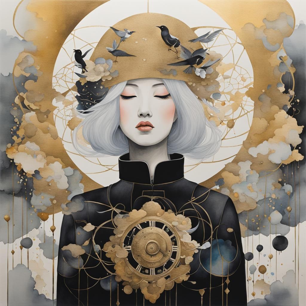 Manga-Inspired Silhouette Portrait with Geometric Elements