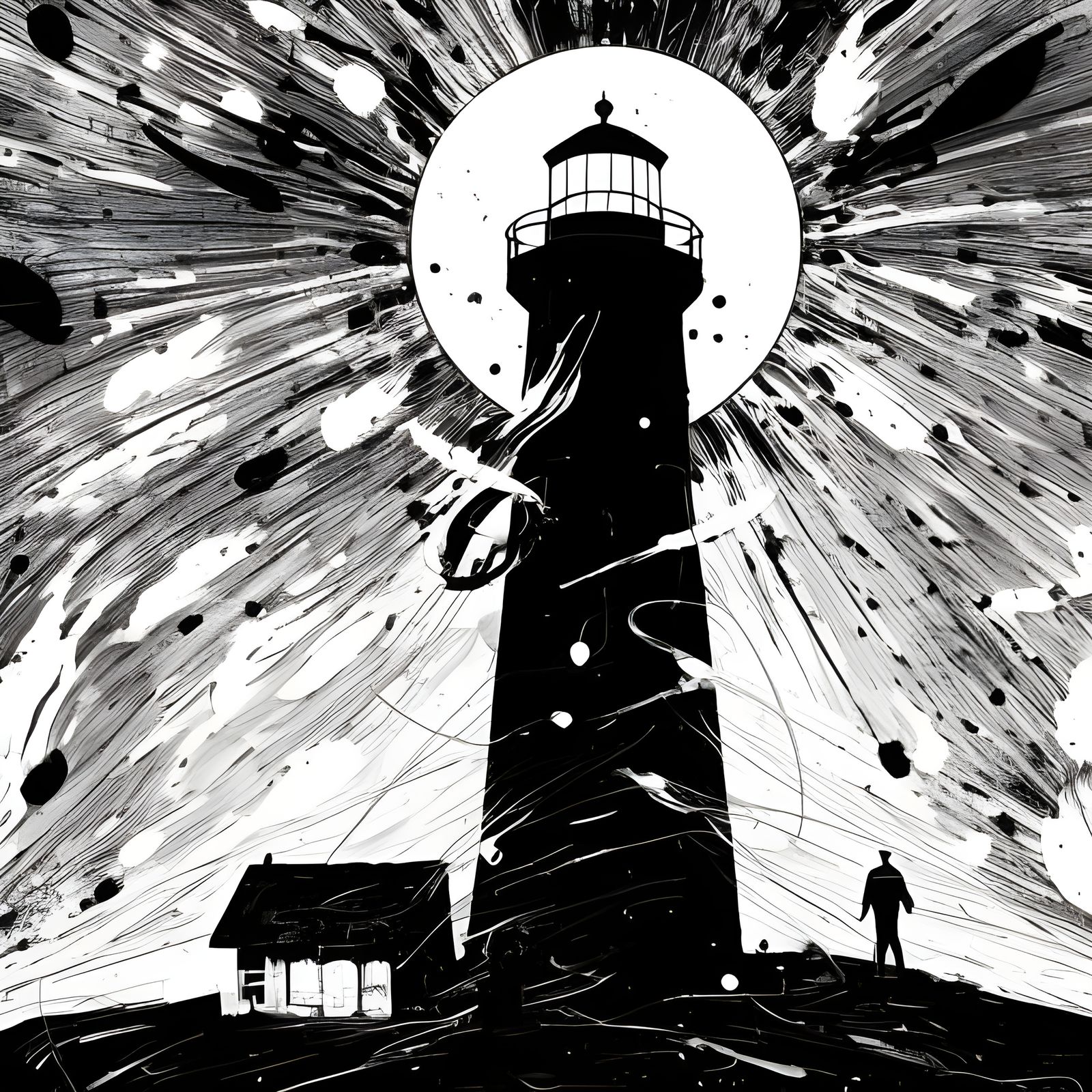 Ethereal Lighthouse Ghosts in Black and White Horror Art