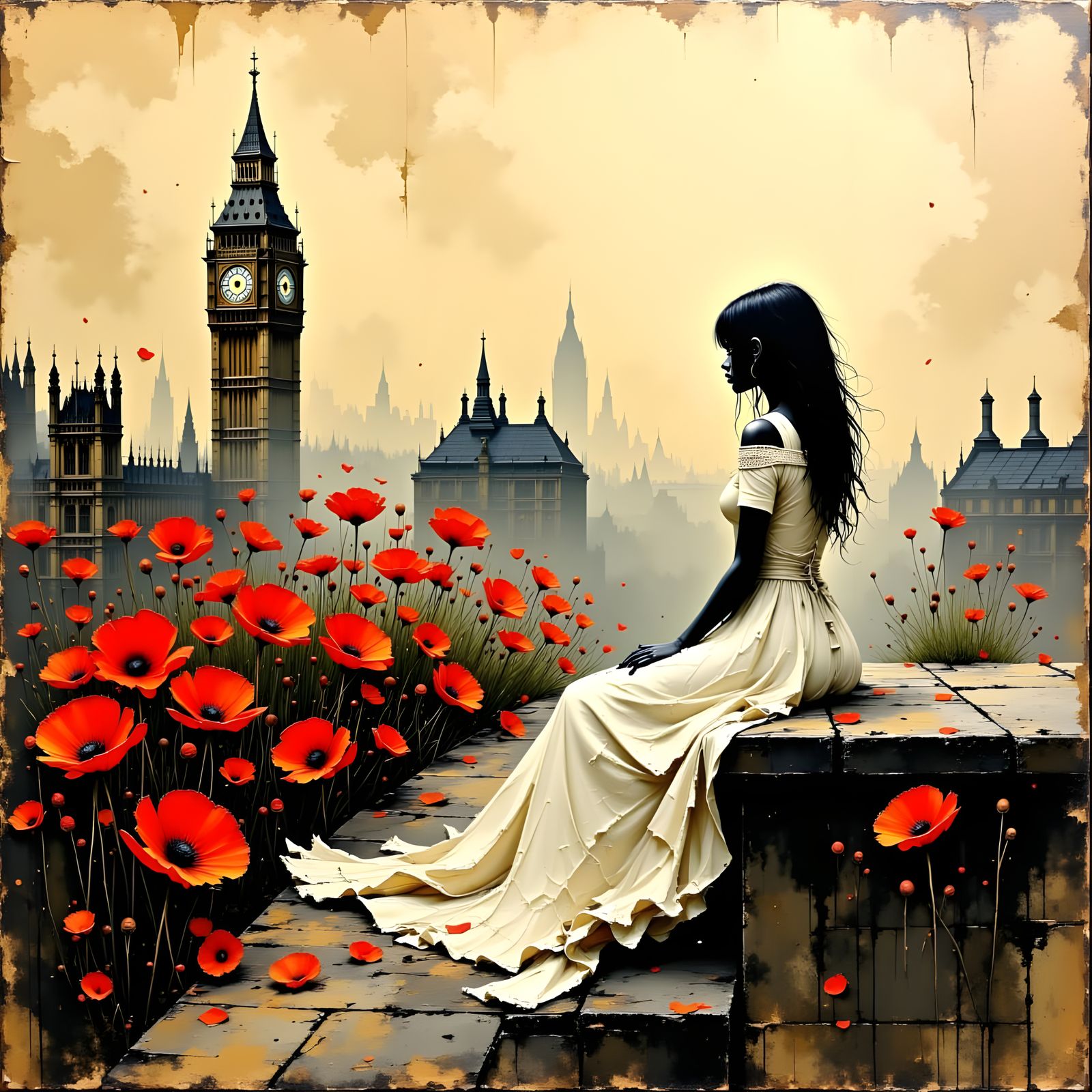 Girl Overlooking London in Impasto Oil Painting