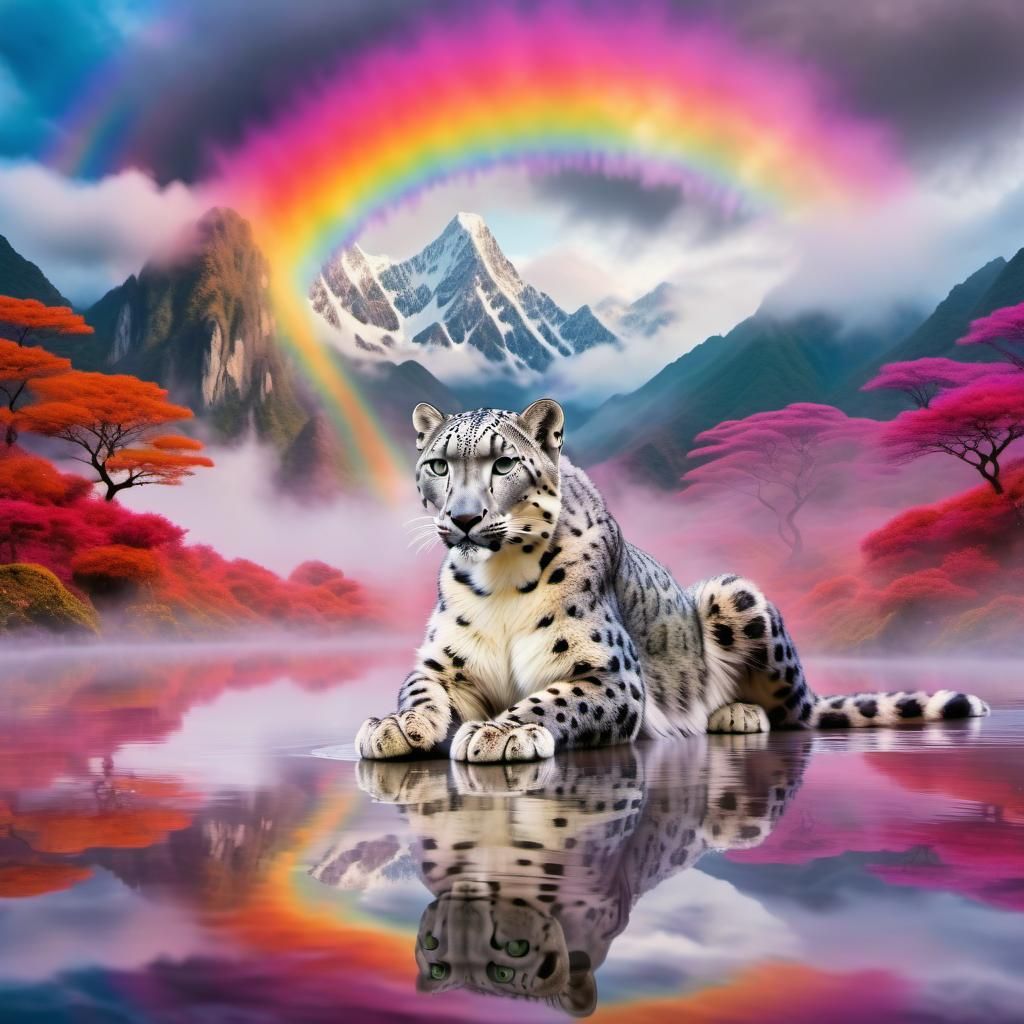 Mystical Snow Leopard Emerges in Lush Valley