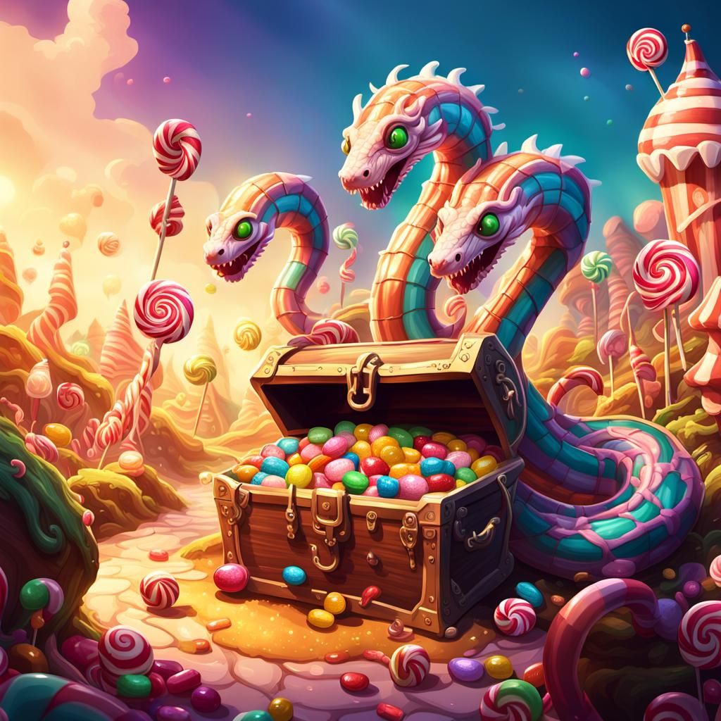 Candy Serpent Guardian in Candyland Art Style