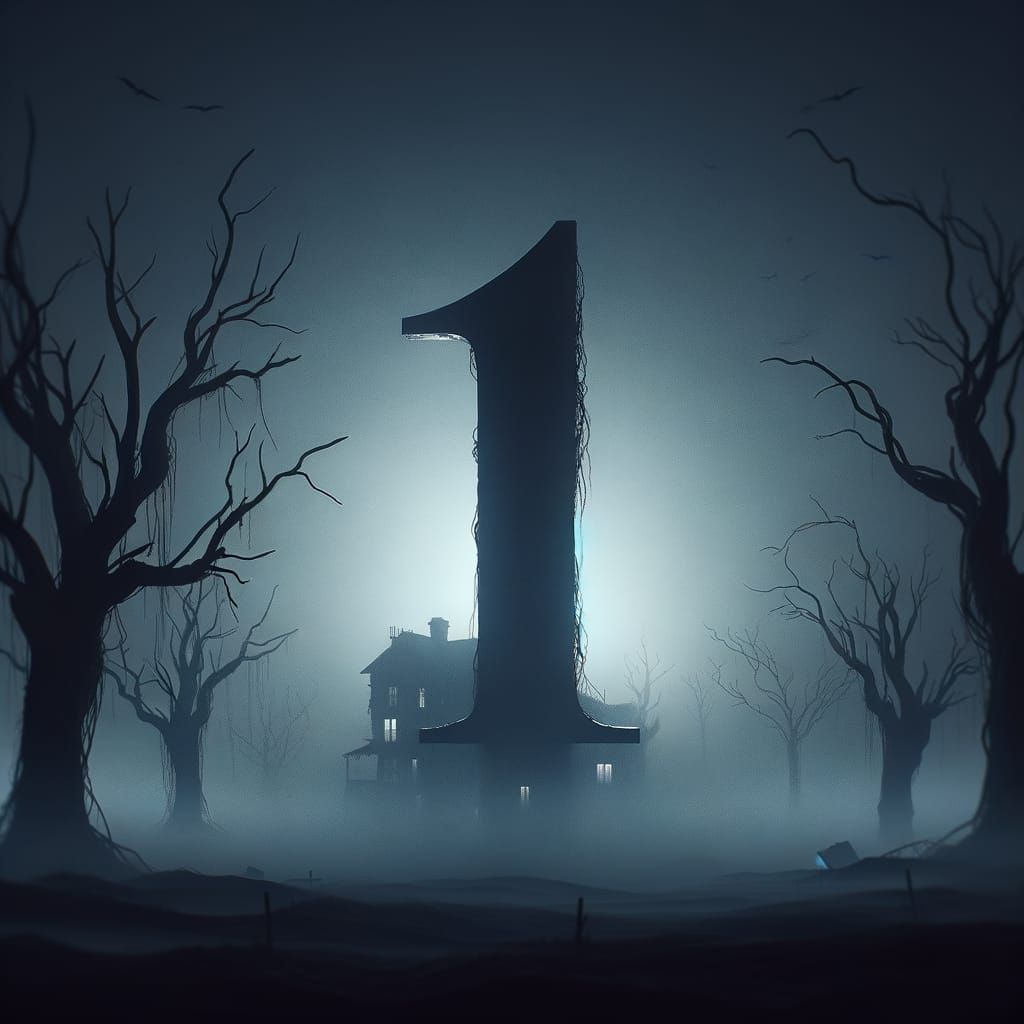 Cinematic Horror Scene: Fog, Dead Trees, Haunted House