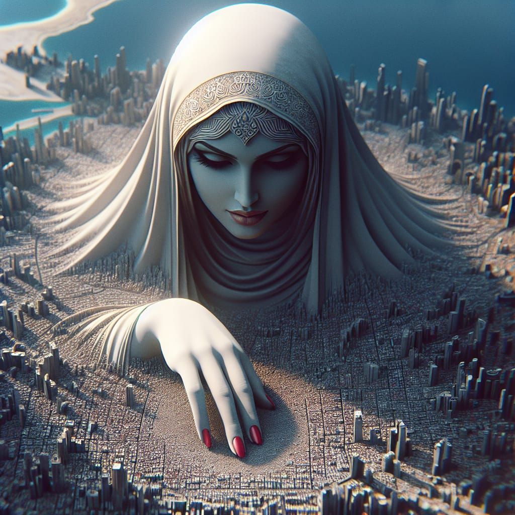 Colossal Woman Symbolizing Divine Power in Cinematic Art