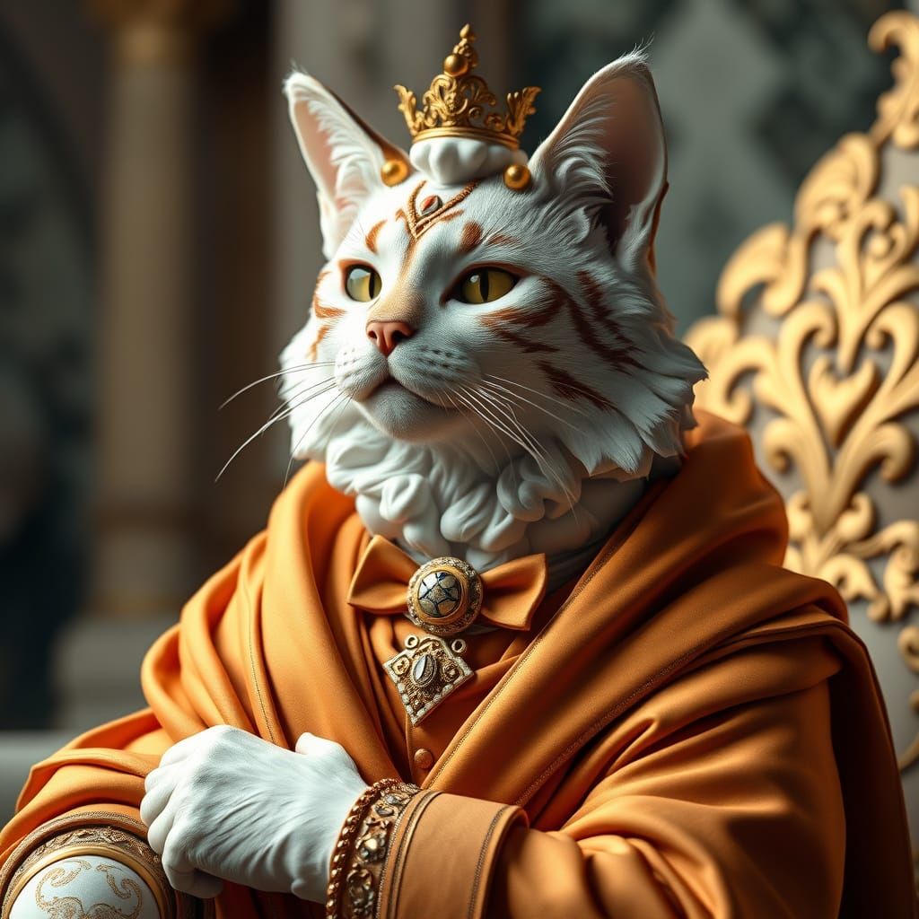 Elegant Cat Sculpture with Abstract Gold Accents