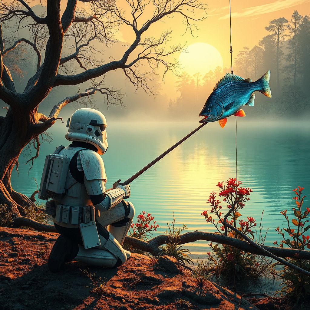 Stormtrooper Fishing in a Fantasy Landscape