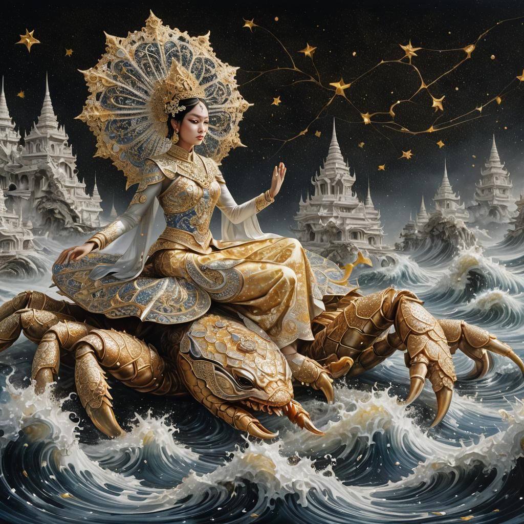 Thai Woman on Crab with Zodiac Signs