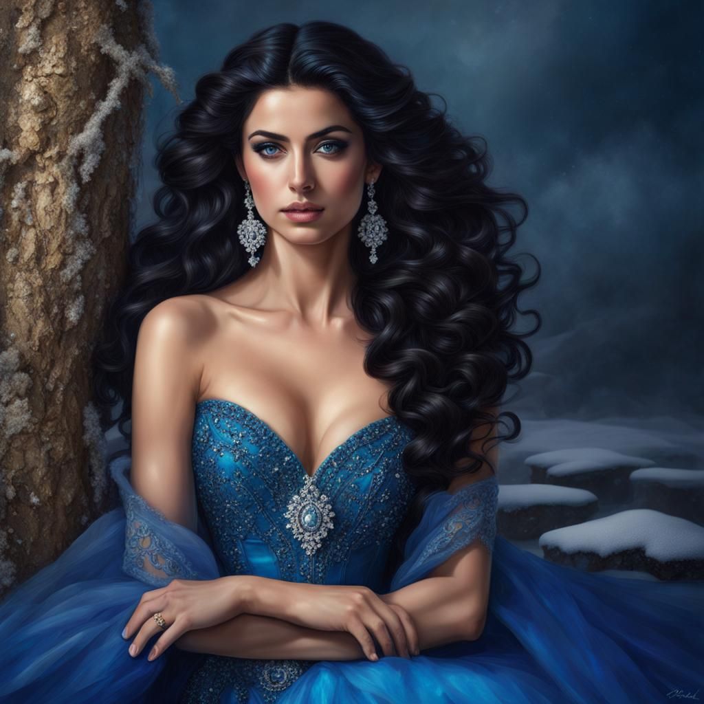 Hyperrealistic Unclad Queen in Snowy Fantasy