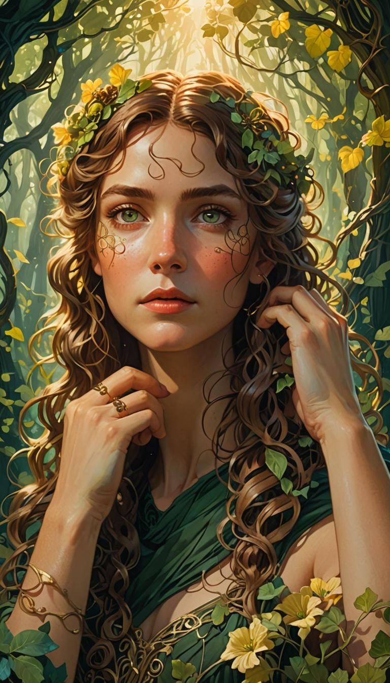Mystical Forest Woman: Art Nouveau Concept Art