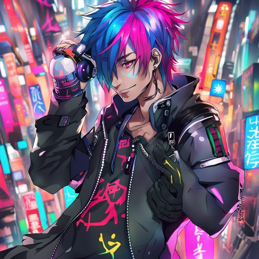 Cyberpunk Male Character in Anime Style