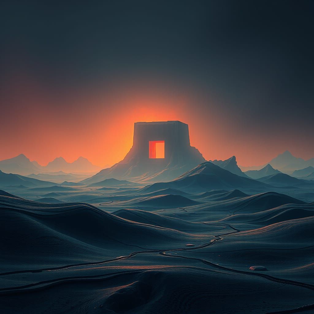 Ethereal Alien Landscape with Glowing Quadrilateral