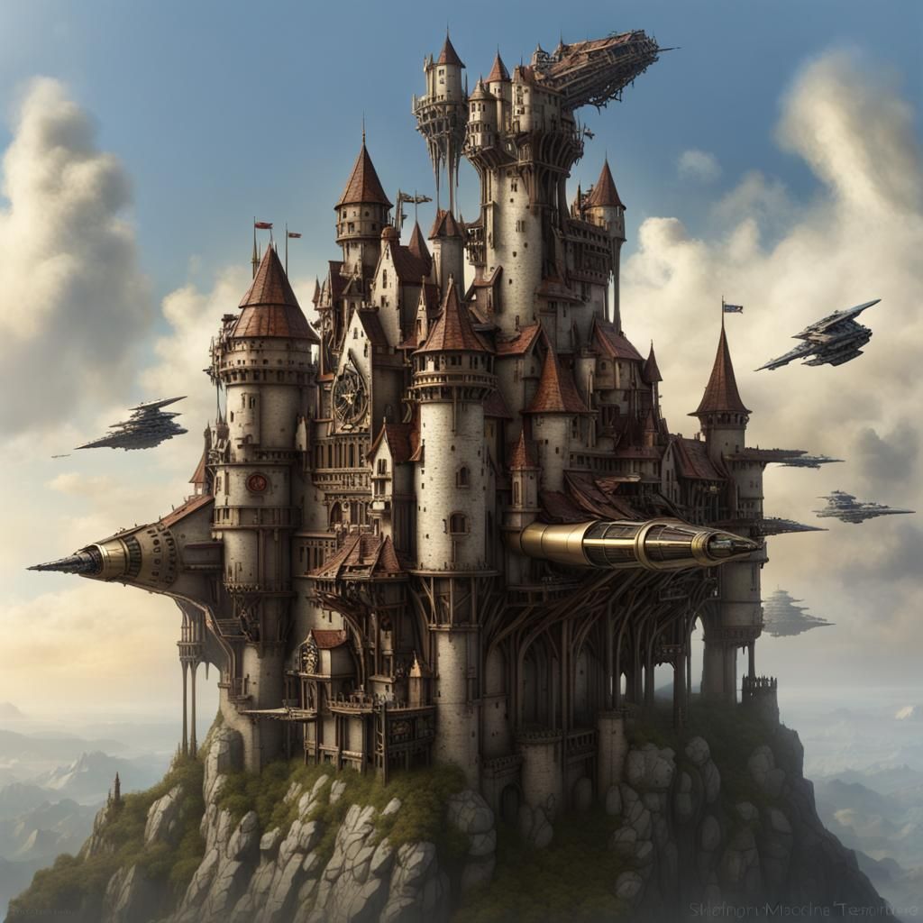 Futuristic Medieval Castle in the Sky