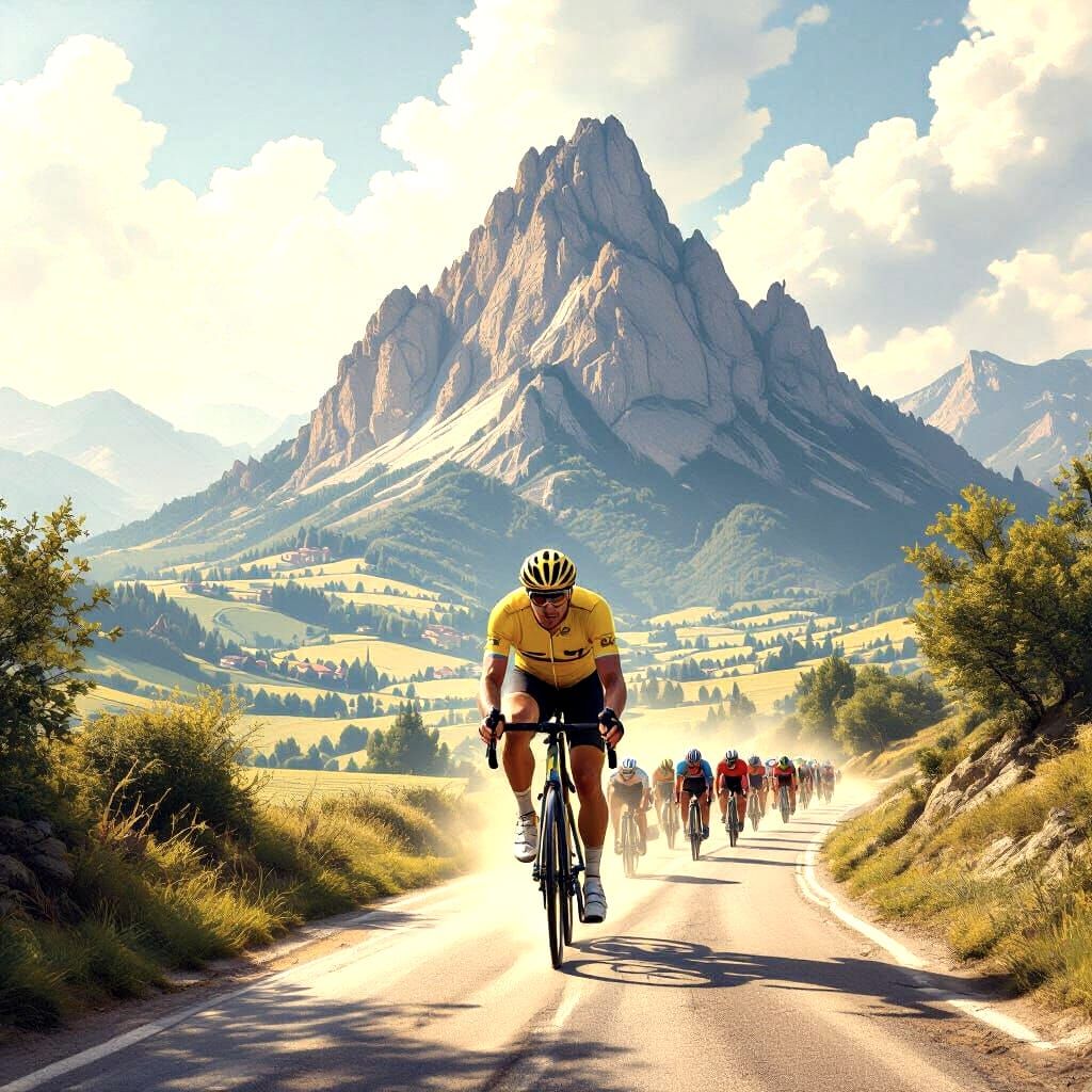 Colossal Cyclist Leads Peloton in French Countryside