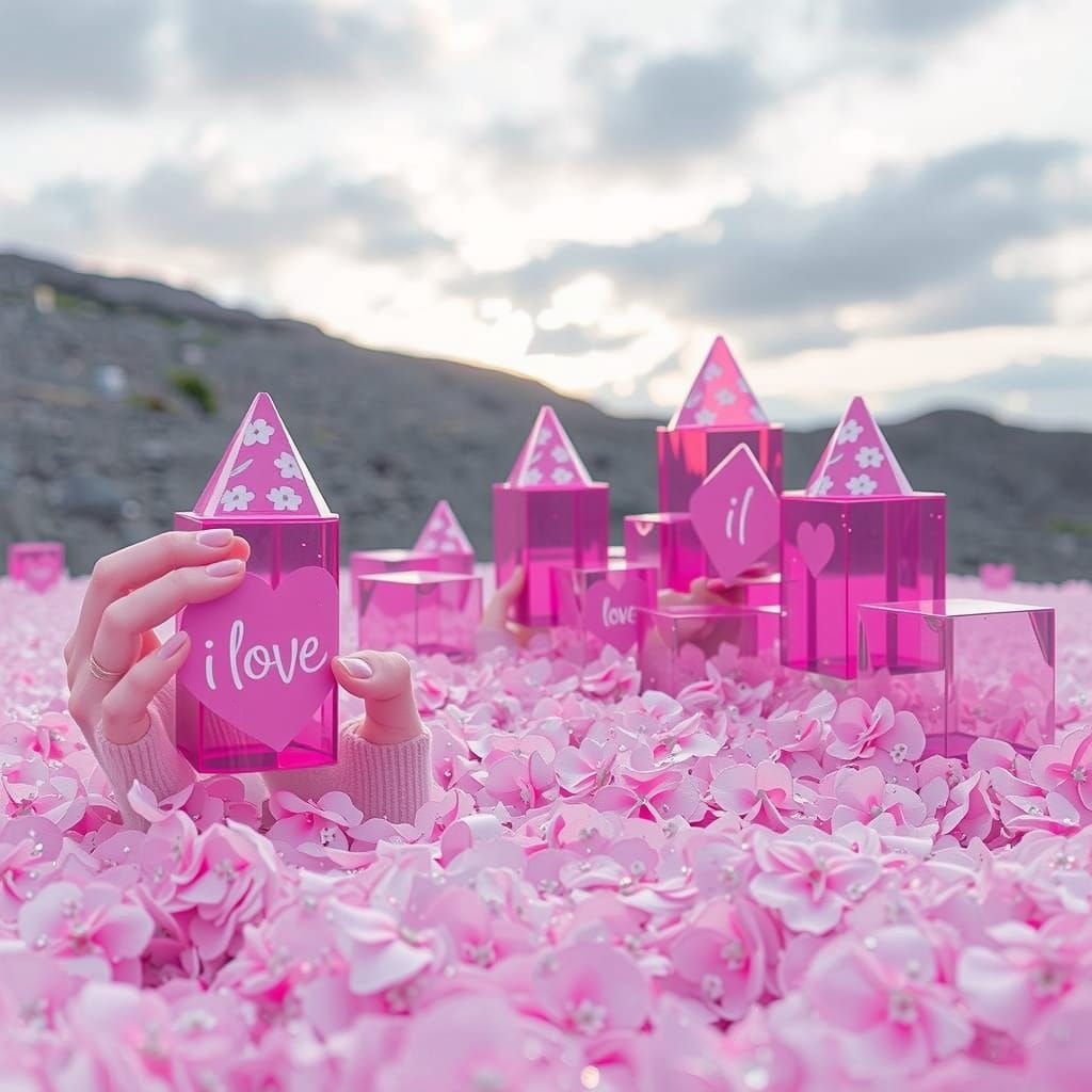 Surreal Ocean Scene with Floral Socks and 'I Love You'