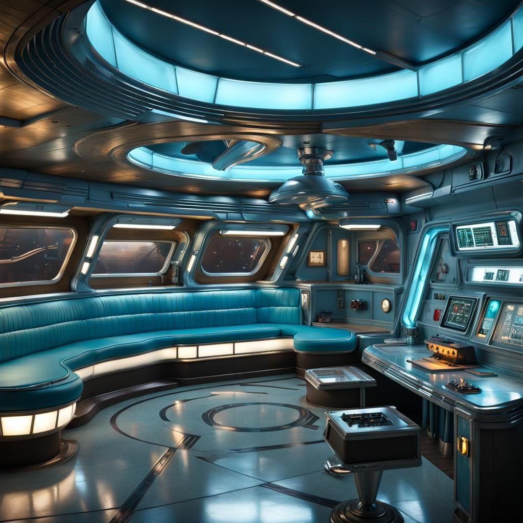 Retro Spaceship Cafeteria with Star View