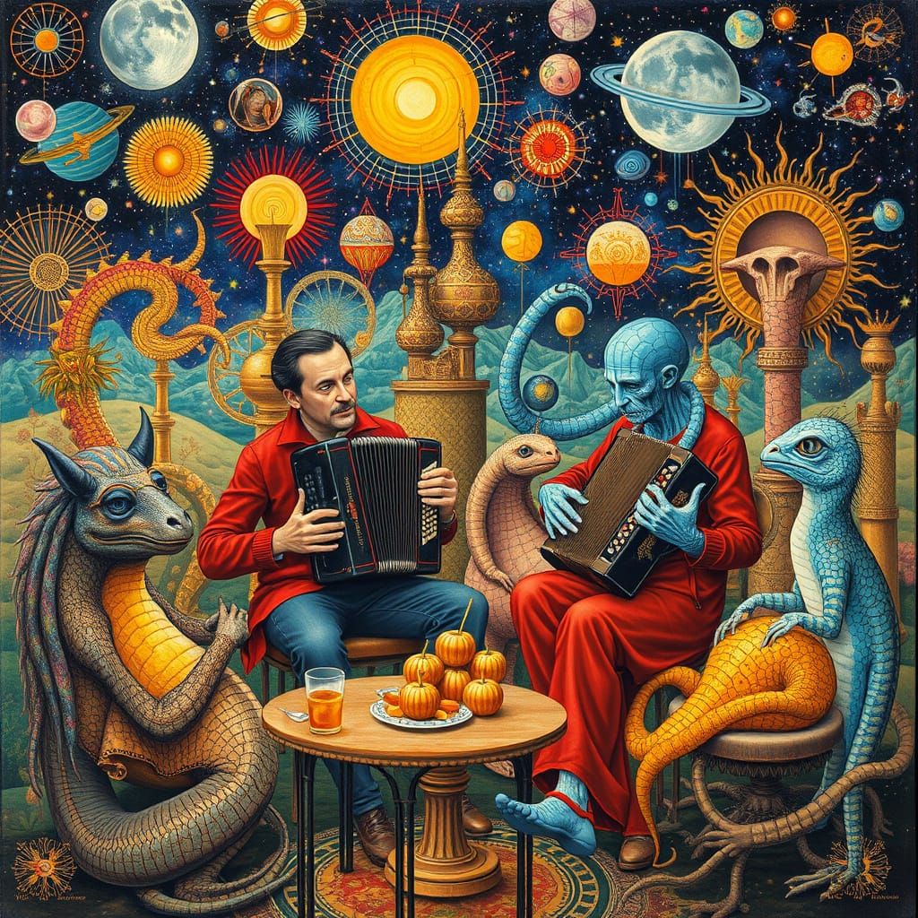 Psychedelic Utopia: A Bizarre Maximalist Oil Painting