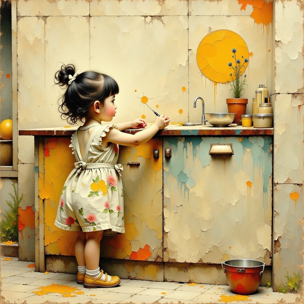 Chubby Cheeked Toddler Creates Art in Whimsical Watercolor S...