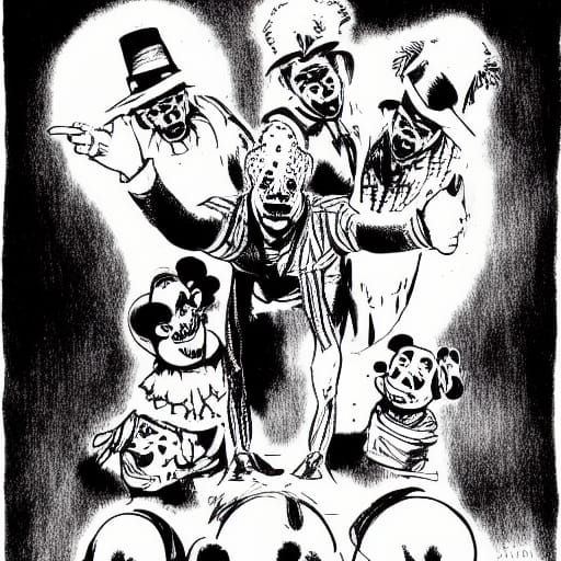 Grotesque Circus Scene in Disturbing Comic Book Art Style