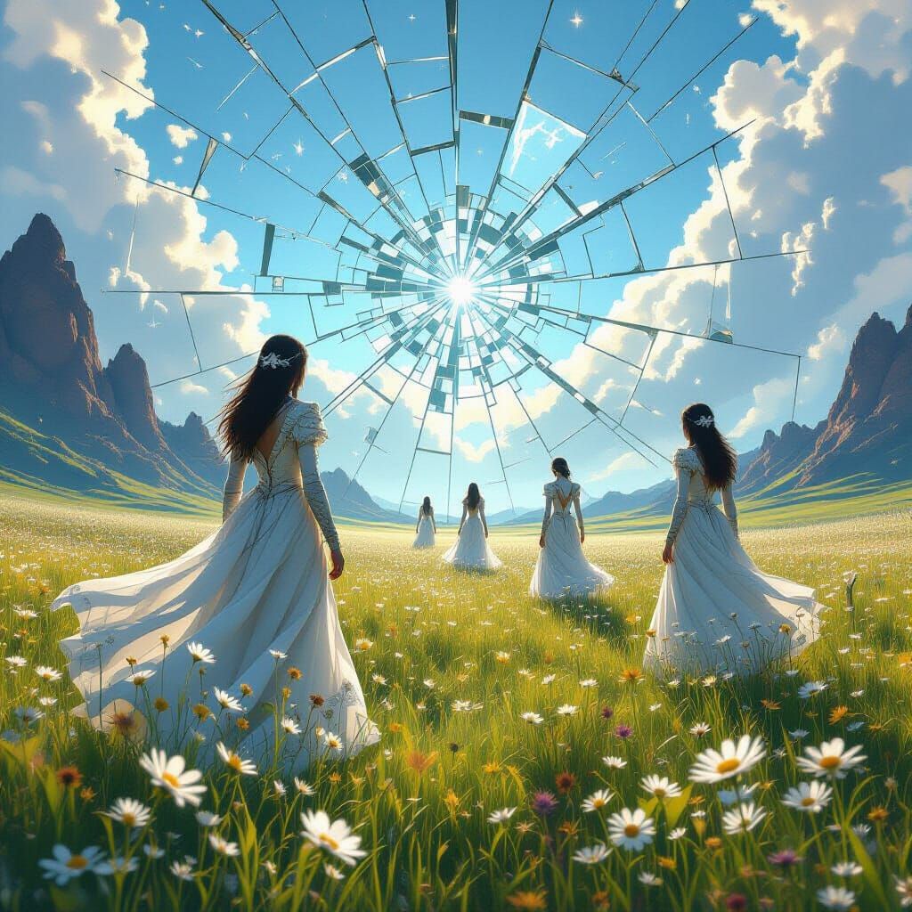 Clockwork Flowers in Crystal Meadow: Dreamy Dystopia