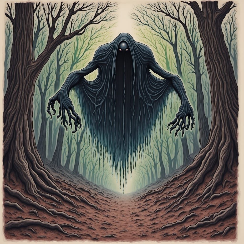 Lovecraftian Horror Scene in Vintage Watercolor