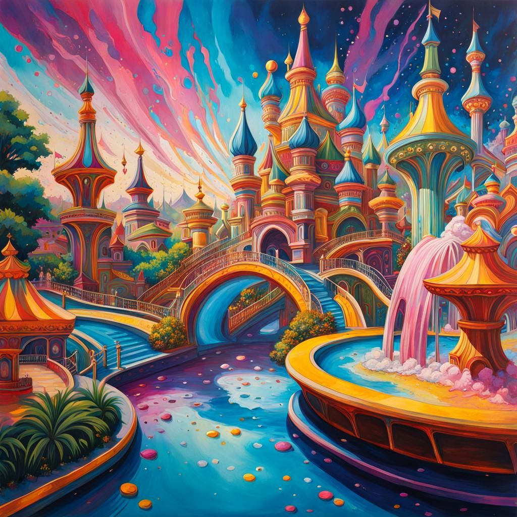 Vibrant Theme Park in Splash Art Style