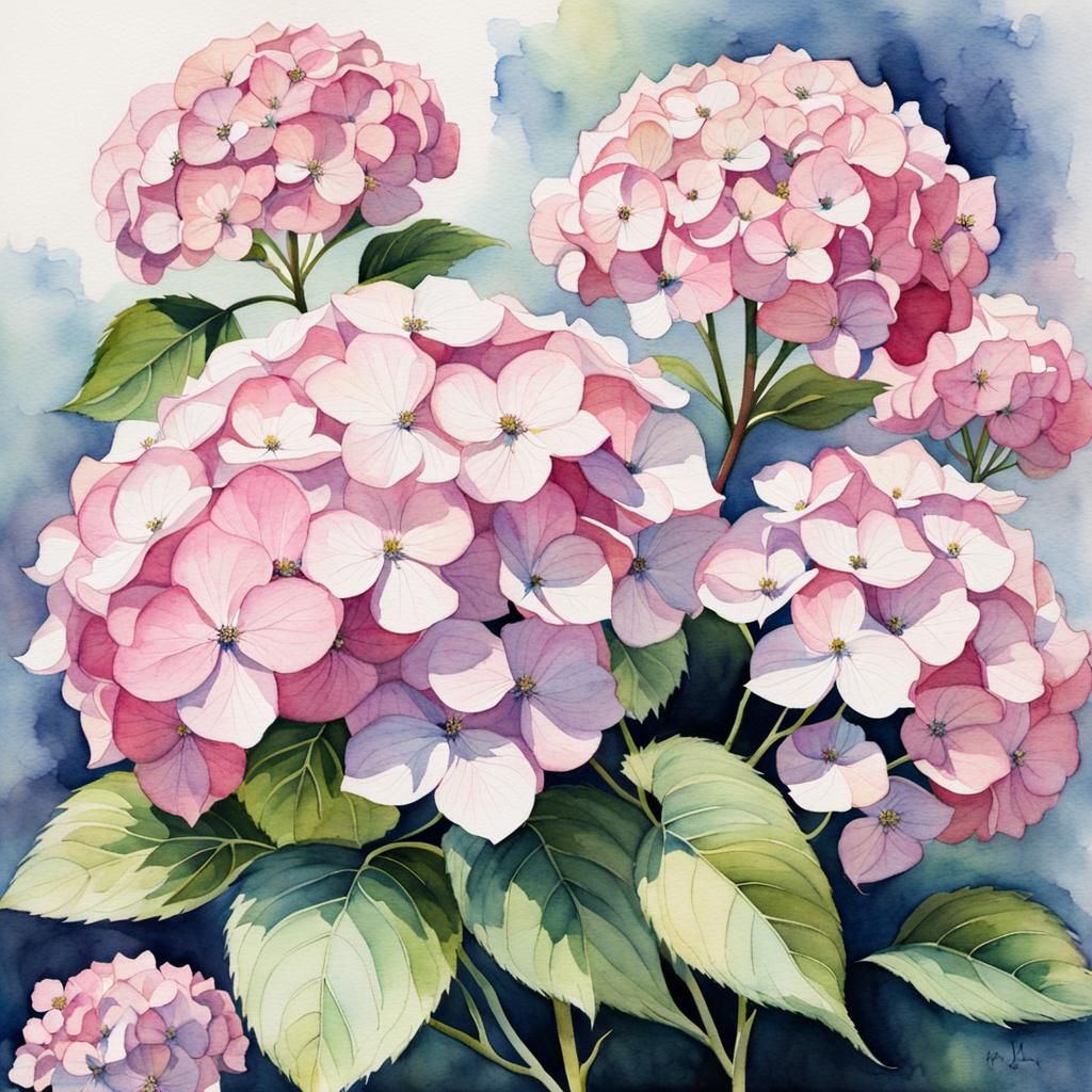 Pink Hydrangea Watercolor Painting