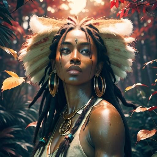 Stunning African Woman in Moonlight, Golden Hour