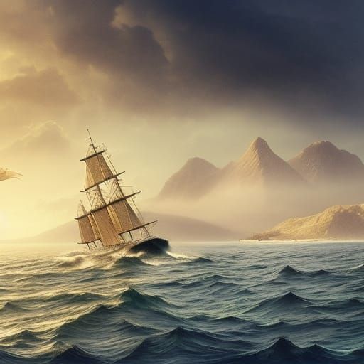 Boat Sails on Quiet Sea: Digital Matte Painting