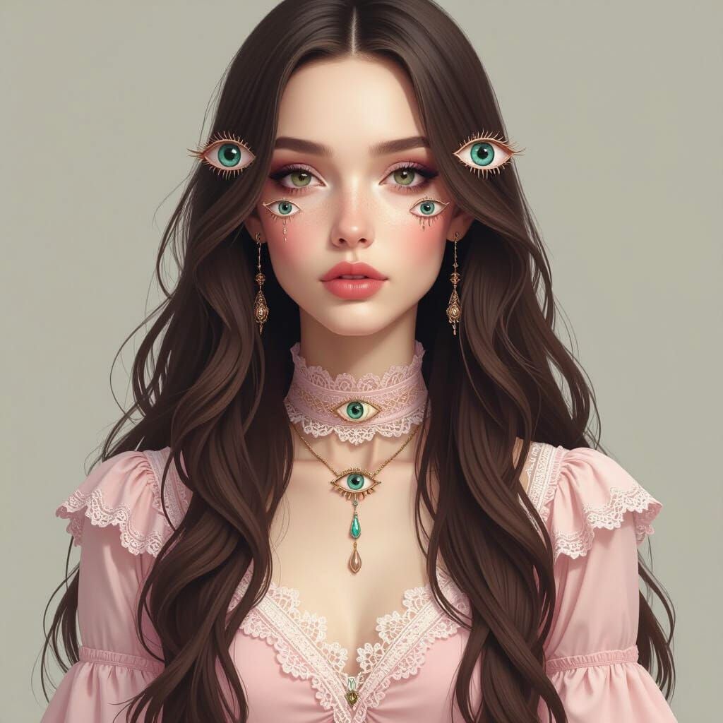 Multi-Eyed Woman in Surreal Digital Art Style