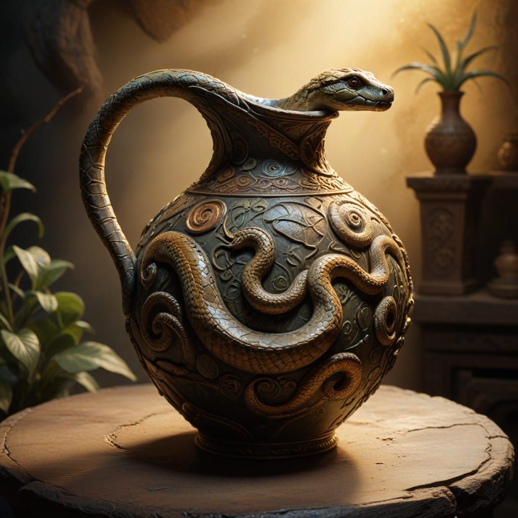 Earthenware Vessel with Serpentine Ormament in Ancient Style