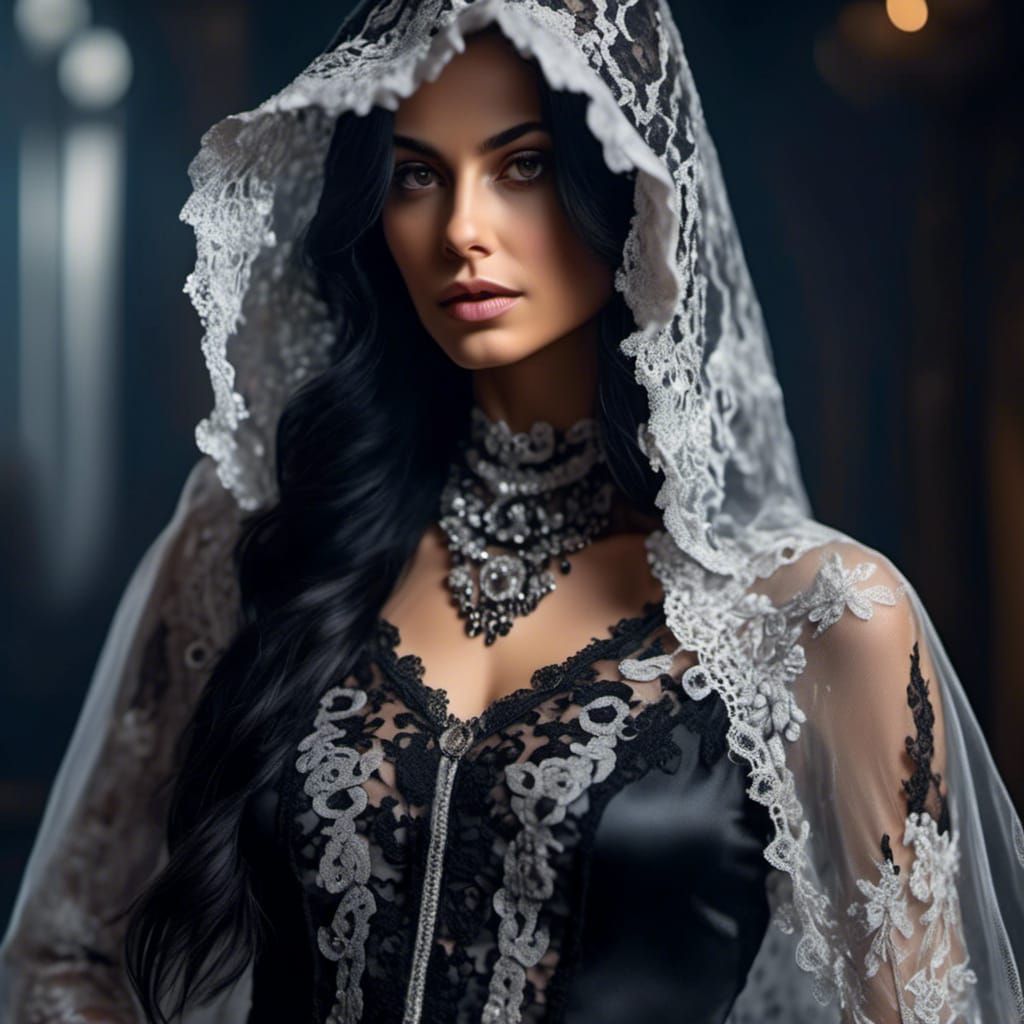 Spanish Woman in Lace Dress, Hyperreal Portrait