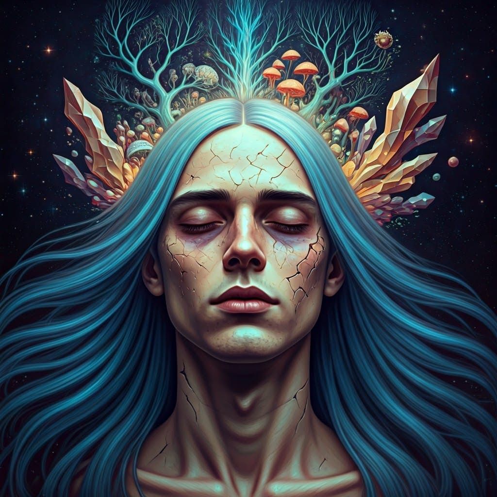 Fractured Dream: Cosmic Portrait in Digital Art Style