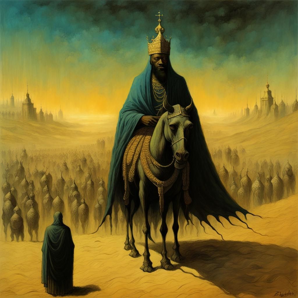 Mansa Musa in Beksinski-Inspired Nightmare Landscape