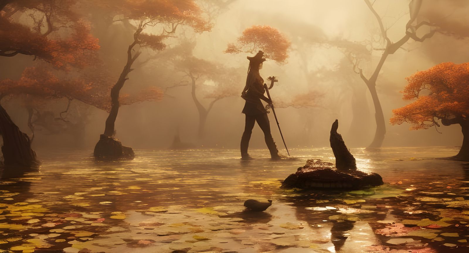 Erupting Pond in Biopunk Style with Golden Section