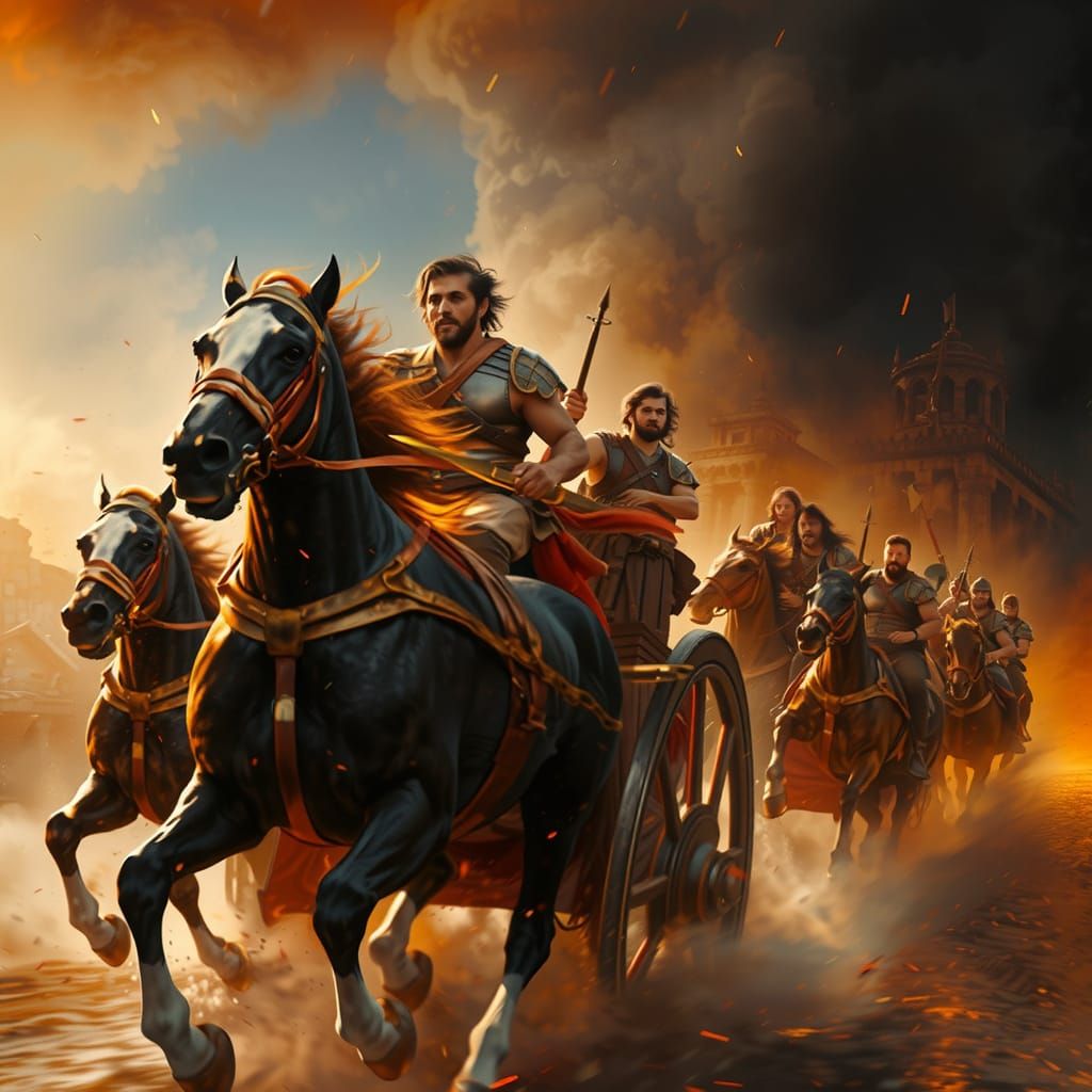 Epic Chariot Charge by a Warrior and His Loyal Stallion
