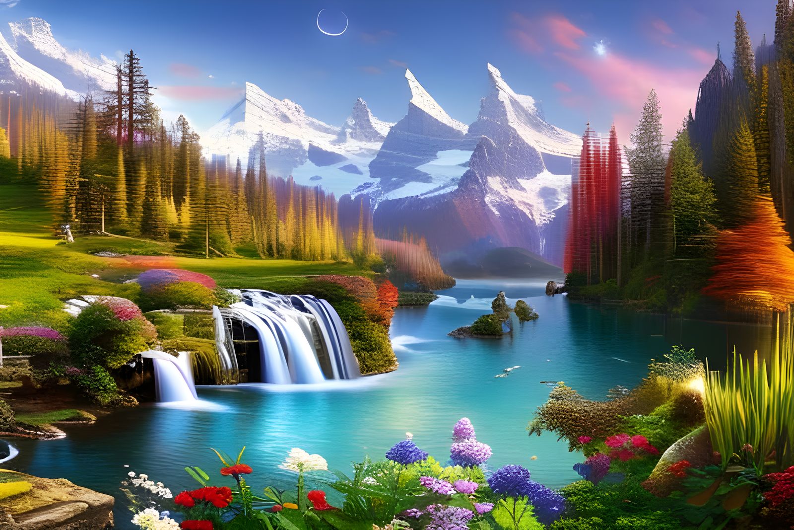 021 LE - Gorgeous Swiss Landscape With Waterfalls and wildflowers - 5162b