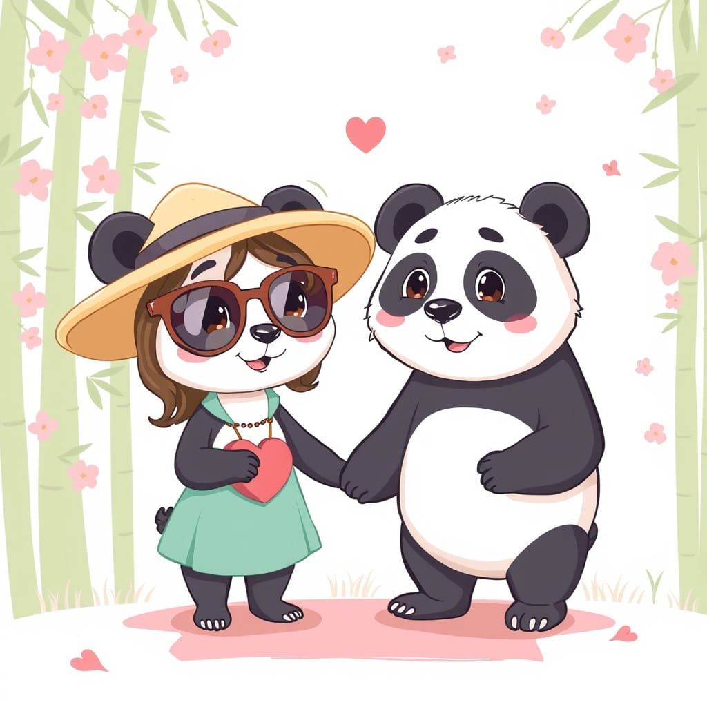 Sweet Panda Love in a Whimsical Bamboo Grove