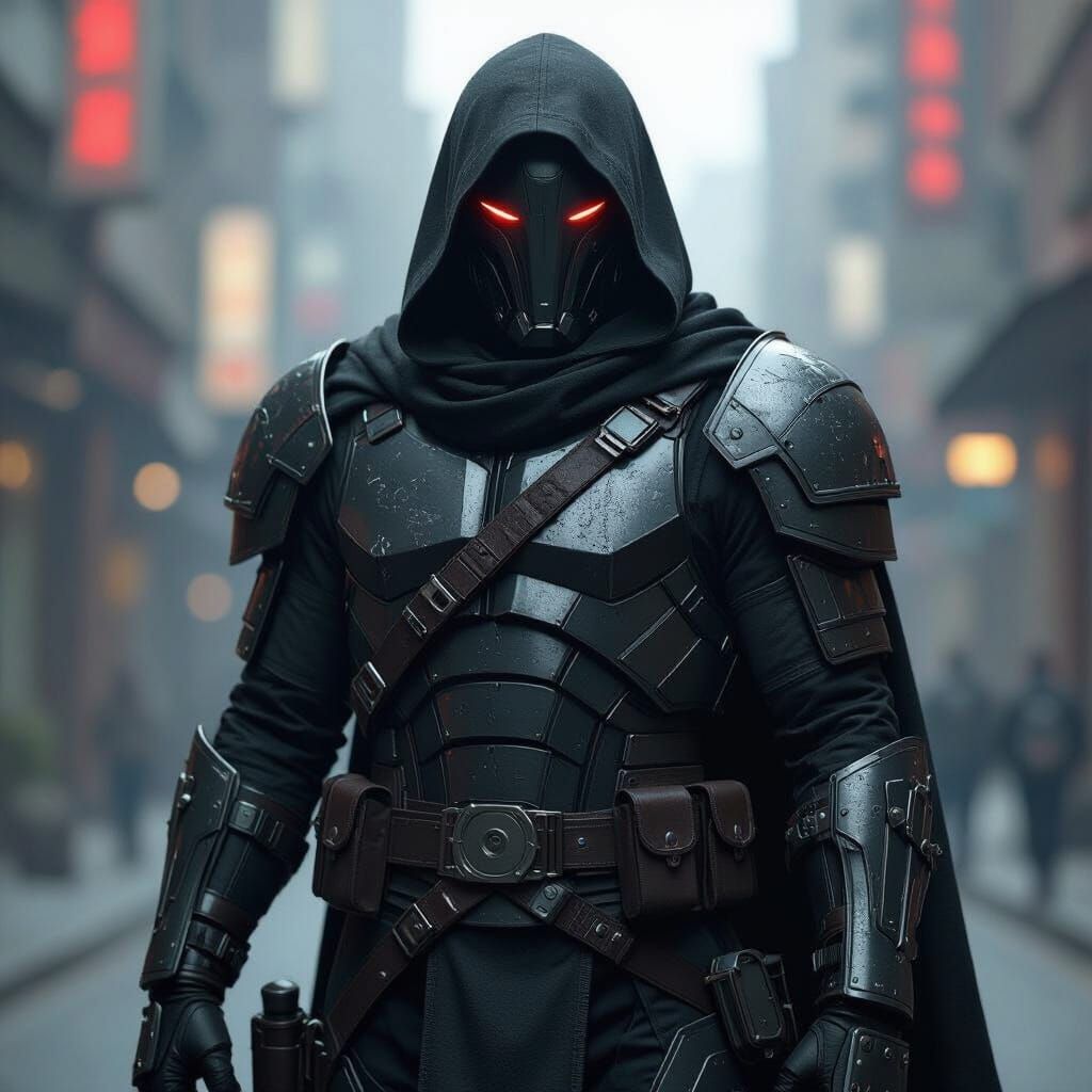 Futuristic Veteran Warrior in Hyperrealistic Dystopian Armor