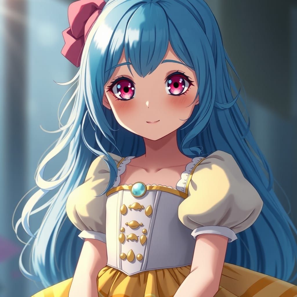 Anime Young Woman in Yellow Dress, Ghibli Style