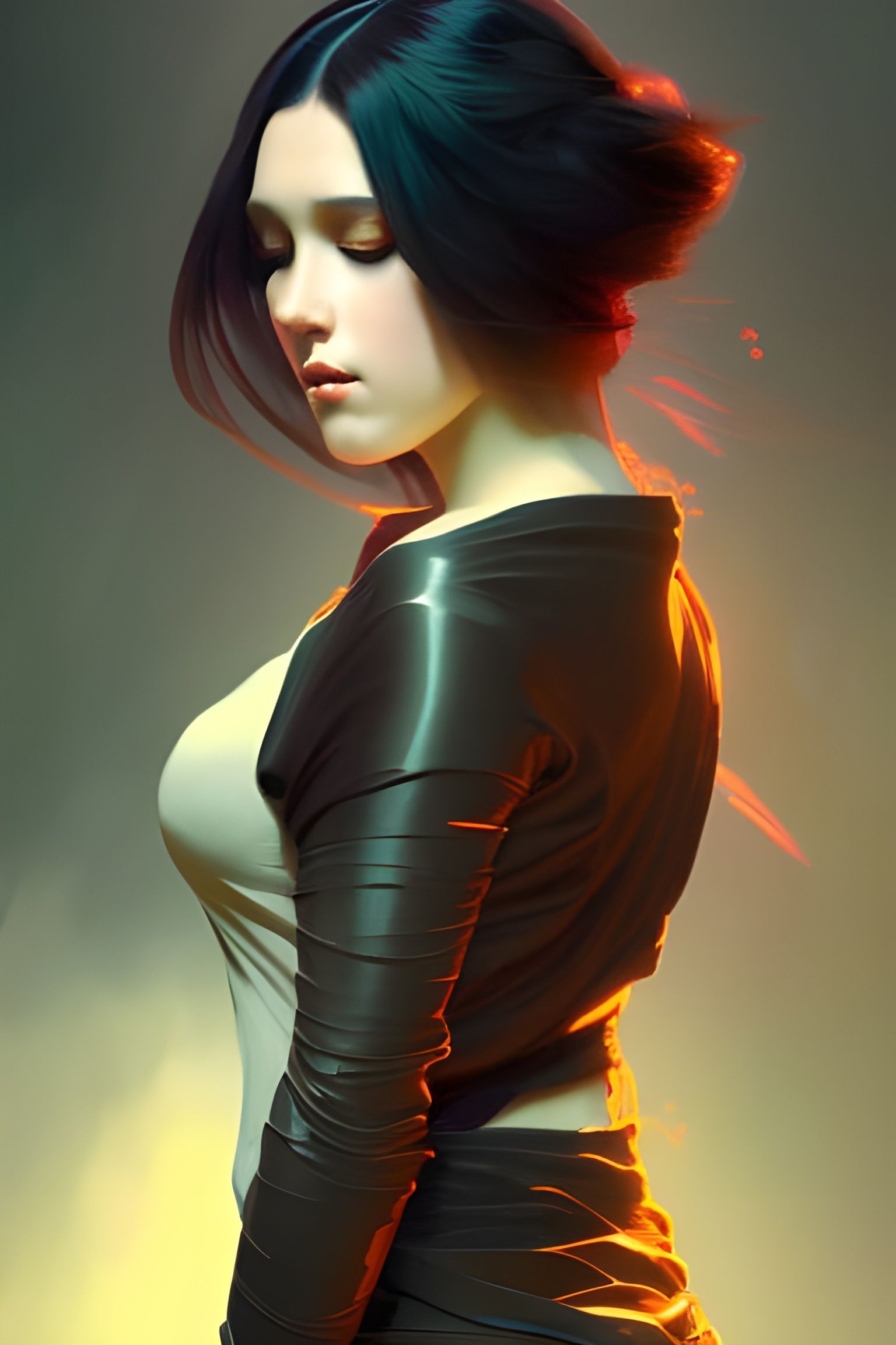 Black-Haired Valley Girl Portrait in Hyperdetailed Style