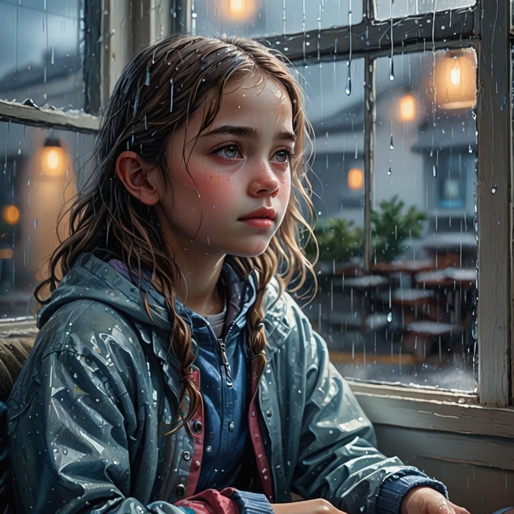 Rainy Day Portrait in Art Nouveau Style