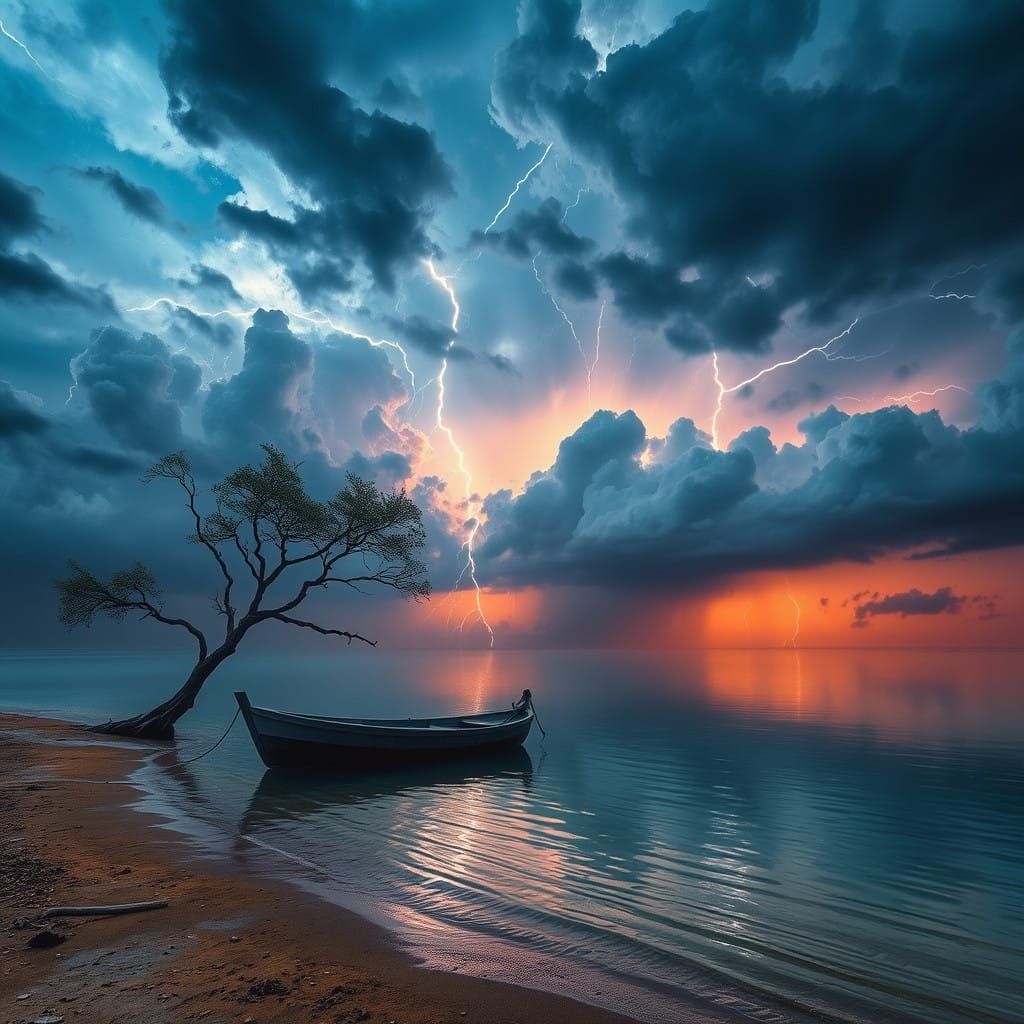 Dramatic Sunset Storm on a Lonely Lagoon