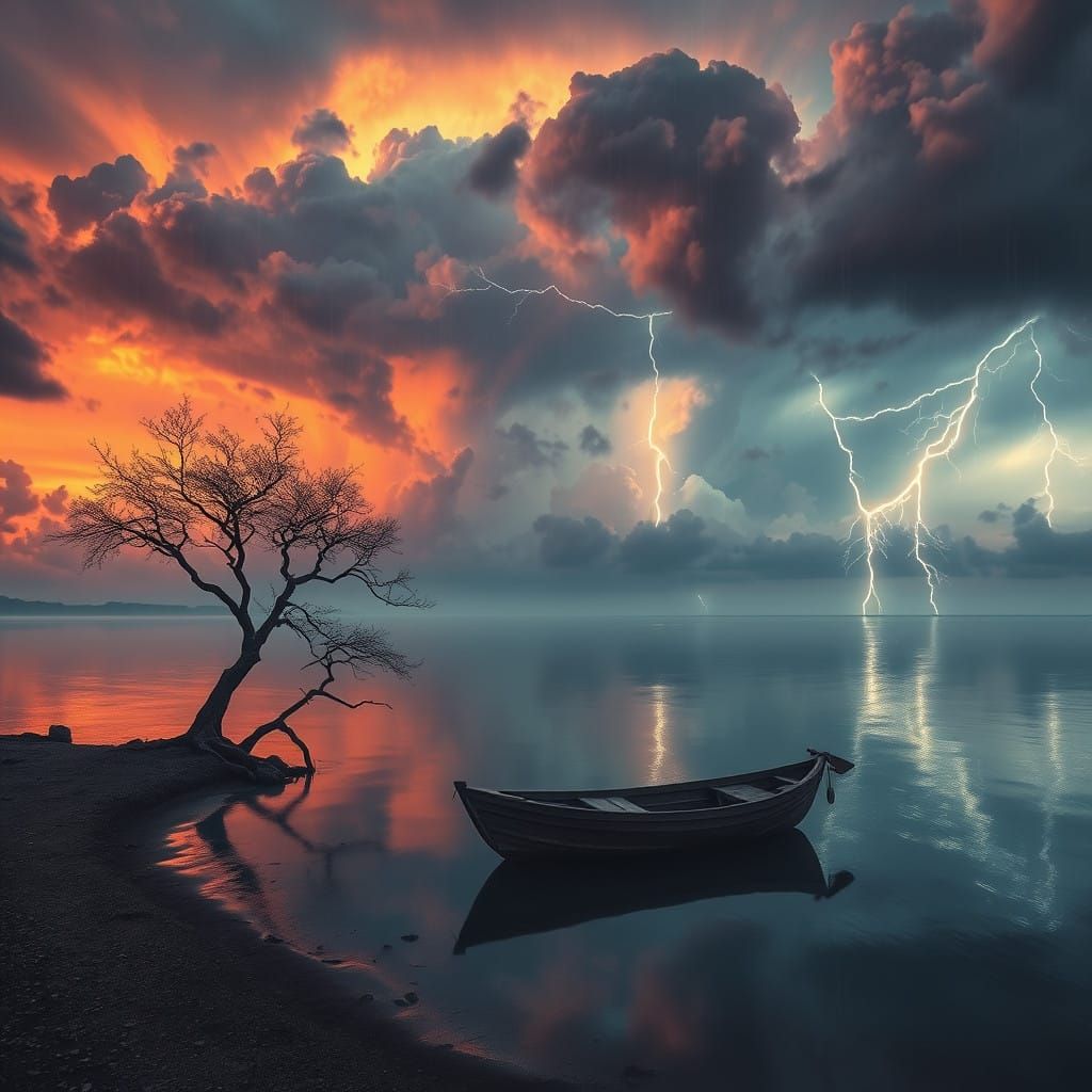 Ethereal Stormy Lagoon at Sunset