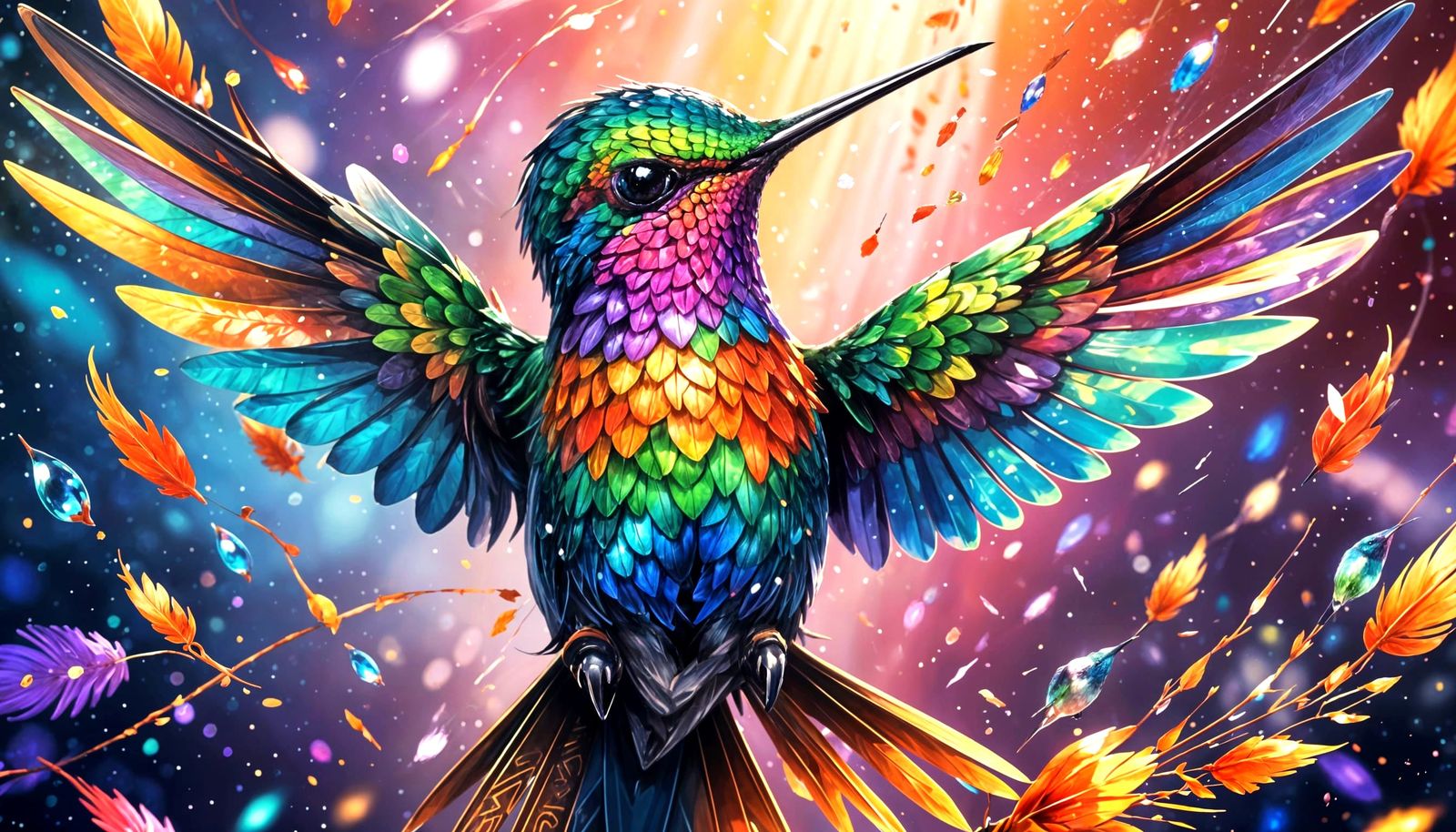 Hyper-detailed Hummingbird in Vibrant Anime Style