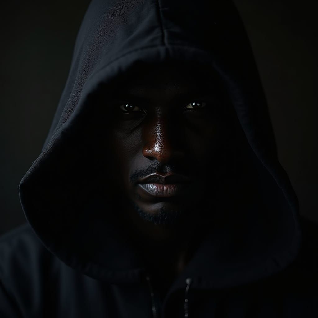 Mysterious Dark Figure Shrouded in Shadowy Blackness