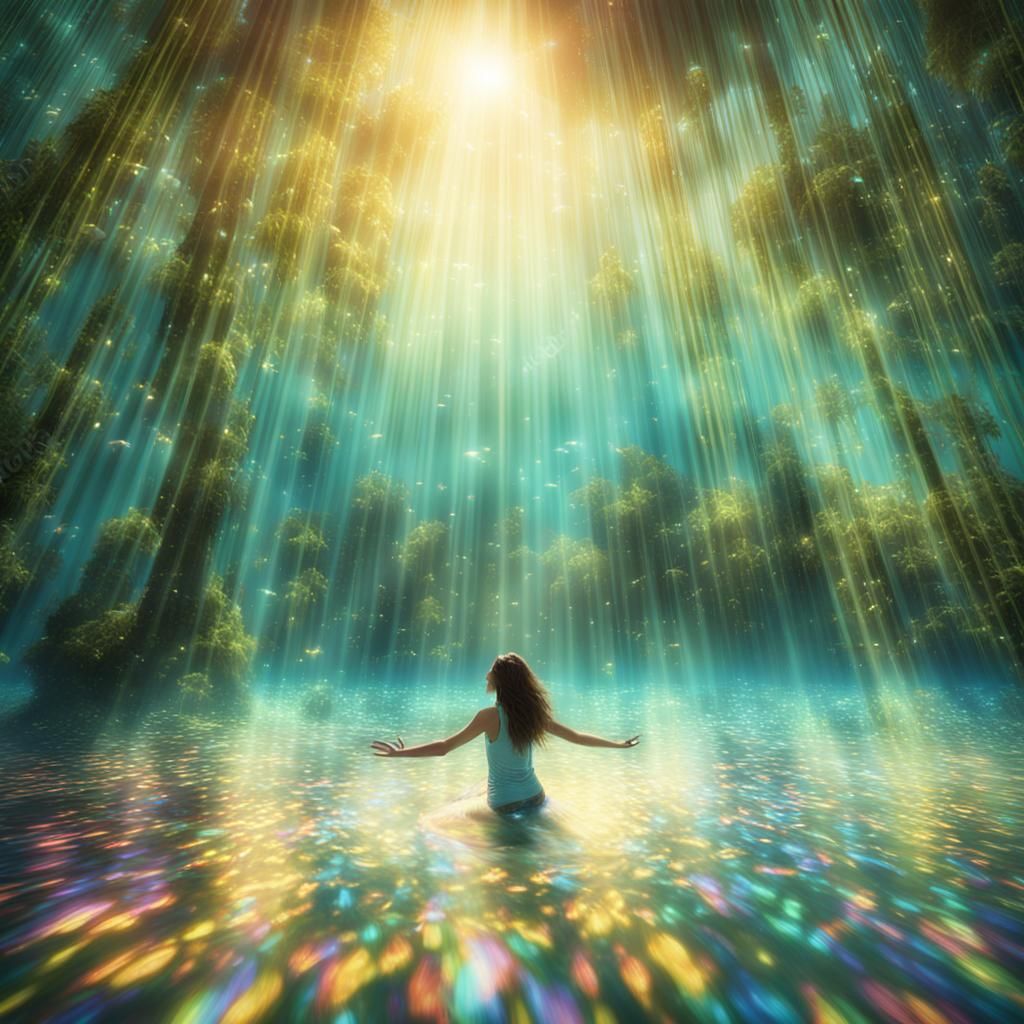 Woman's Joyful Dive into Tropical Lagoon