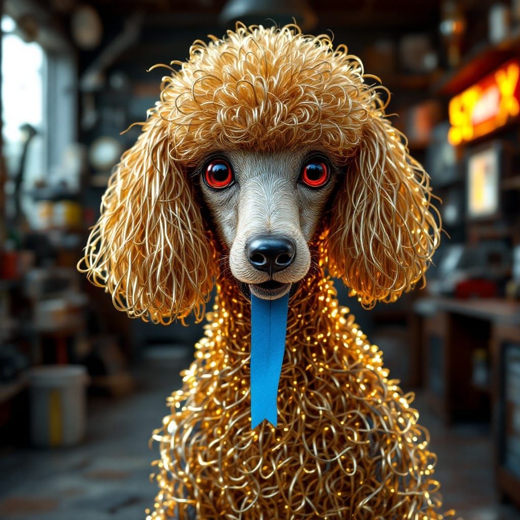Golden Doodle in Retrofuturistic Hardware Store