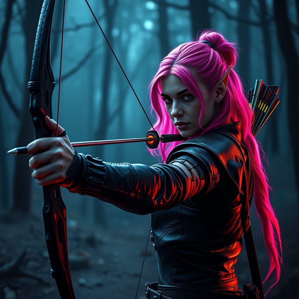 Elven Huntress with Glowing Arrow in Cinematic Style