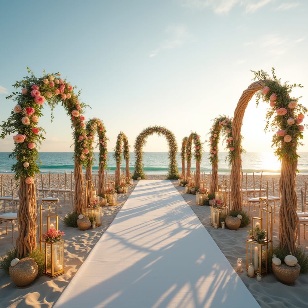 Luxurious Beach Wedding Setup at Golden Hour with 10 Unique ...